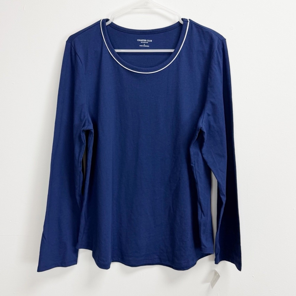 Charter Club Shirt Womens Large Navy Blue Long Sleeve PJs Pajama Sleep Top NWT